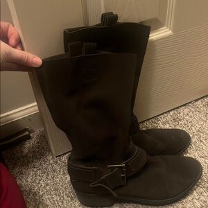 Black Knee-High Boots with Buckle